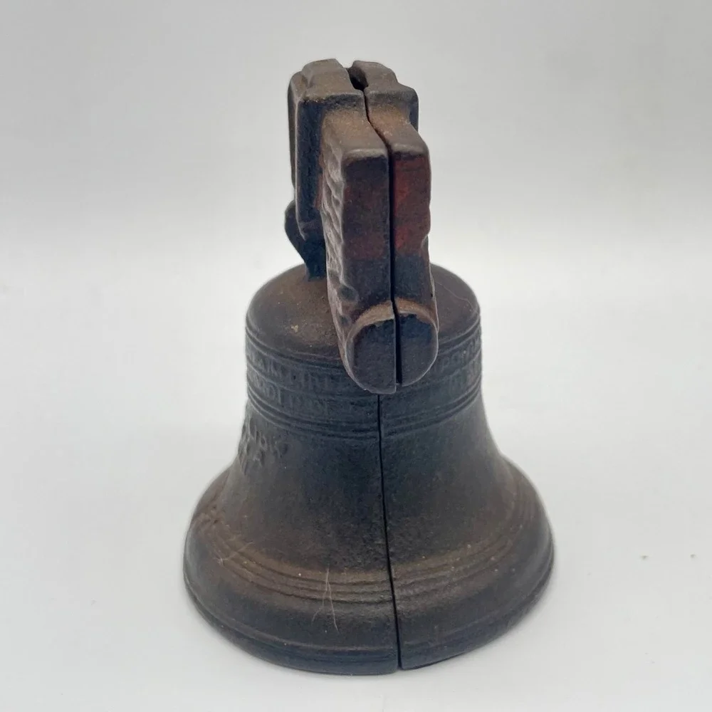 Vintage Liberty Bell Cast Iron Still Bank Antique Style Rustic Brown 3.5